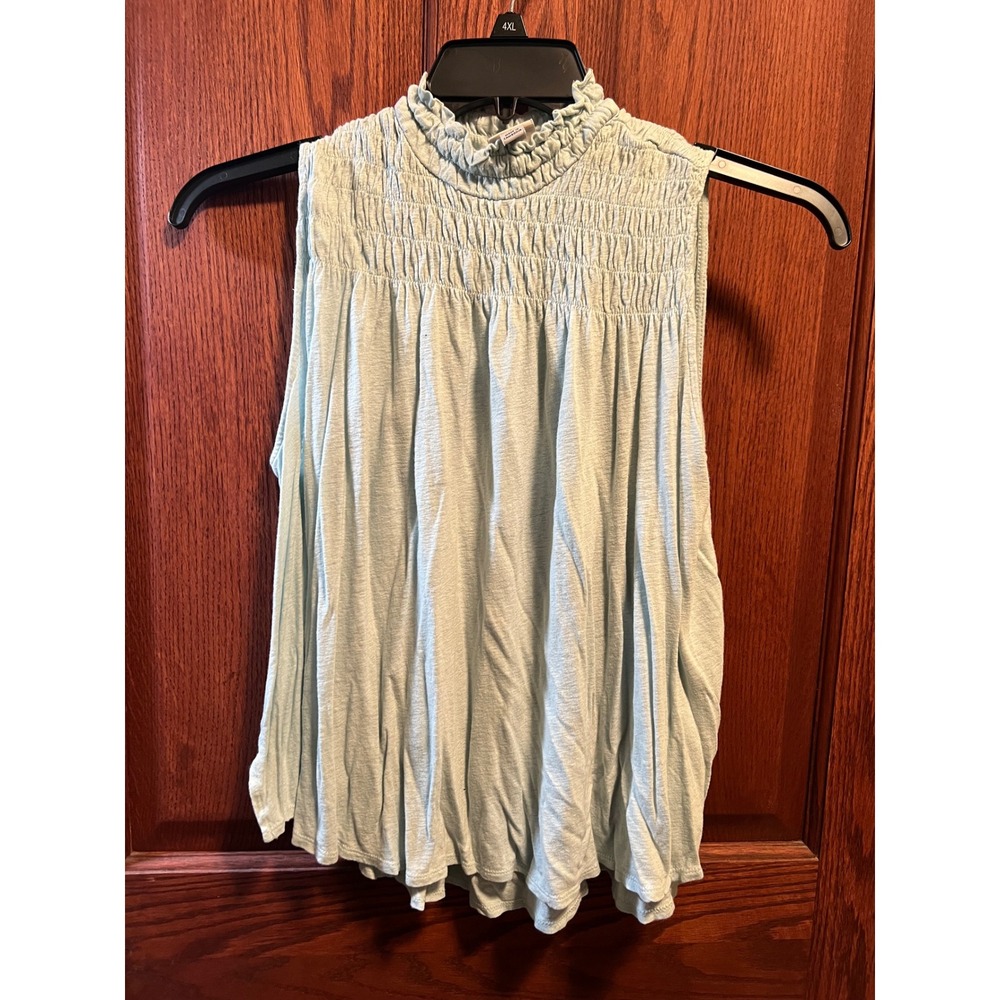 A New Day Womens Smocked High Neck Sleeveless Top Mint Green Size S Flowy Blouse
